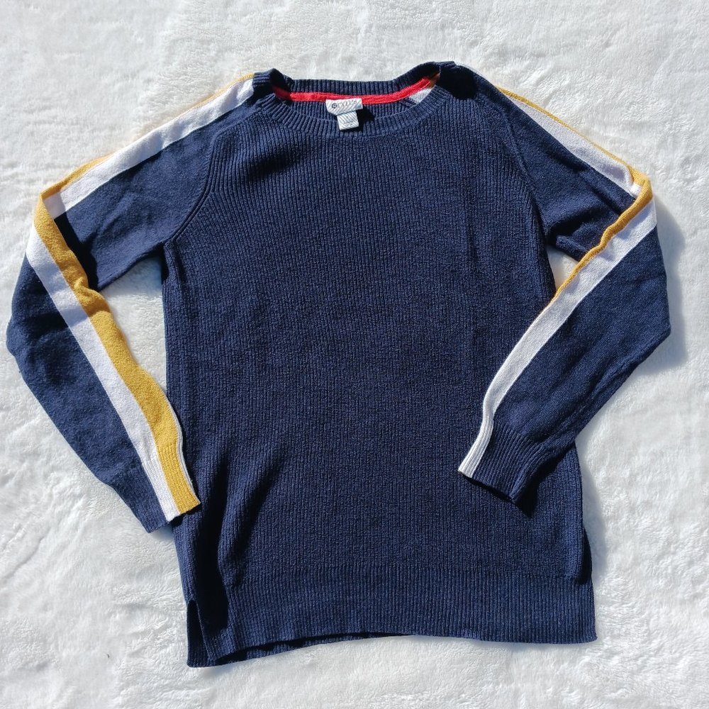 Stylus Sweater Blue with White and Yellow Stripe on Sleeves Size Small